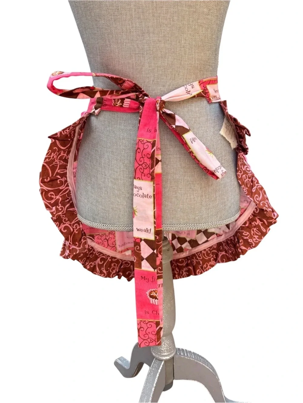 Handmade Tallahassee Summer Chocolate Cupcake Ruffle Half Apron Dollcore Kidcore